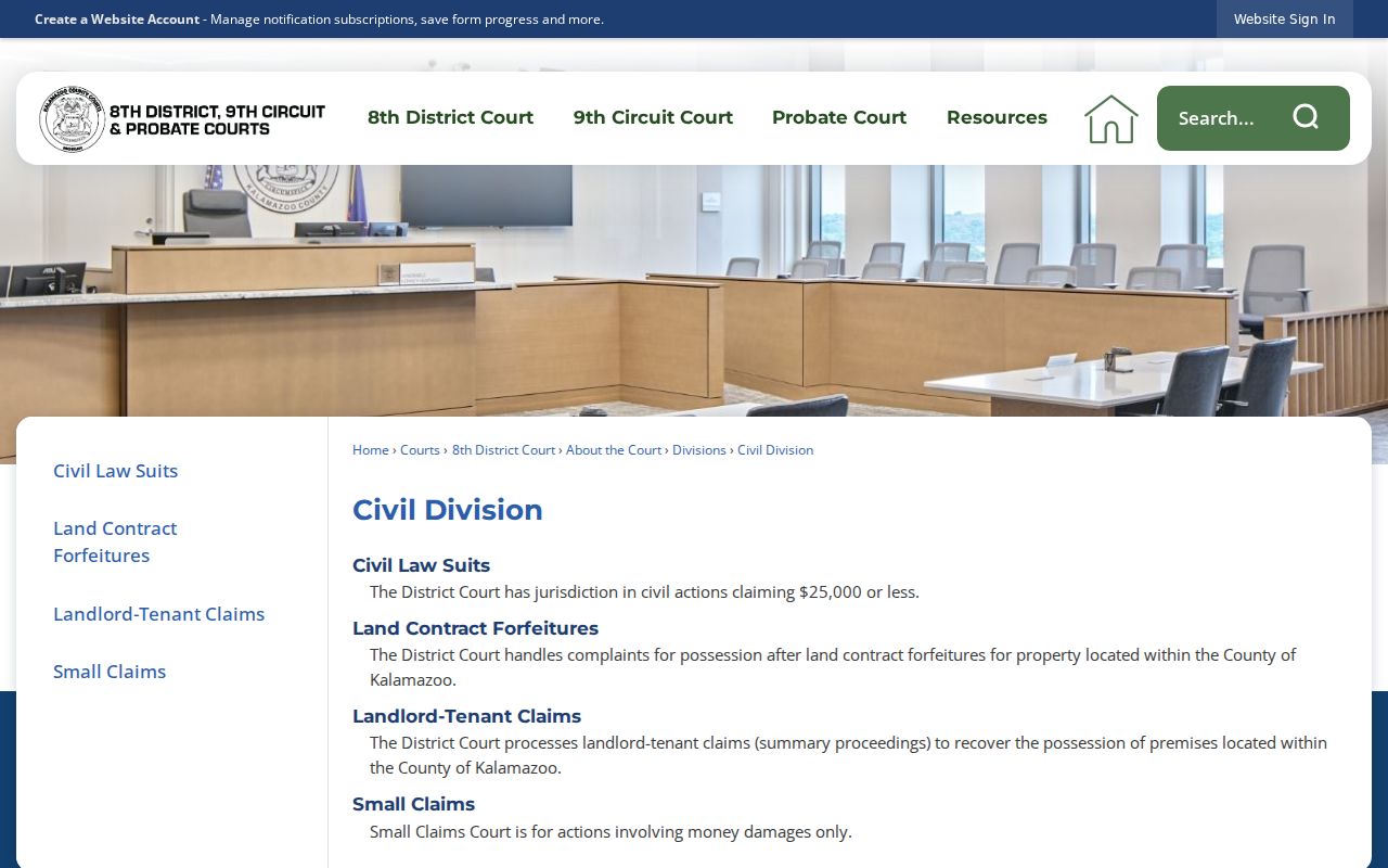 Kalamazoo County civil docket information from the District Civil Division