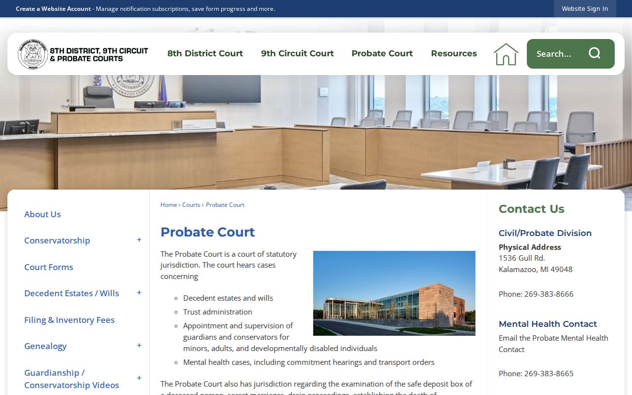 Kalamazoo County civil docket Probate and Civil Probate Division information