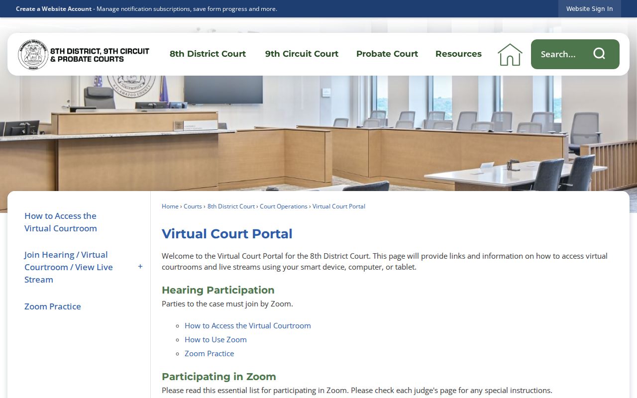 Kalamazoo County court calendar virtual hearing portal