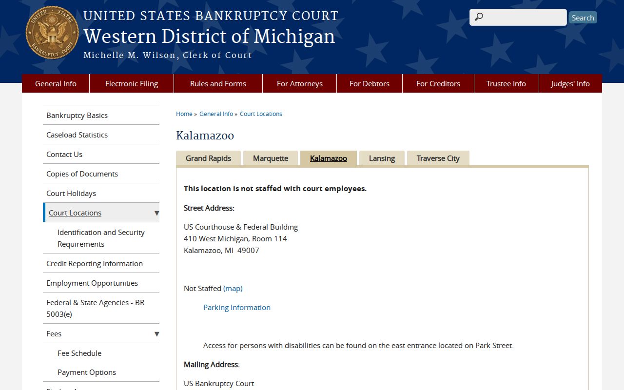 Kalamazoo County court records federal bankruptcy Kalamazoo location notice