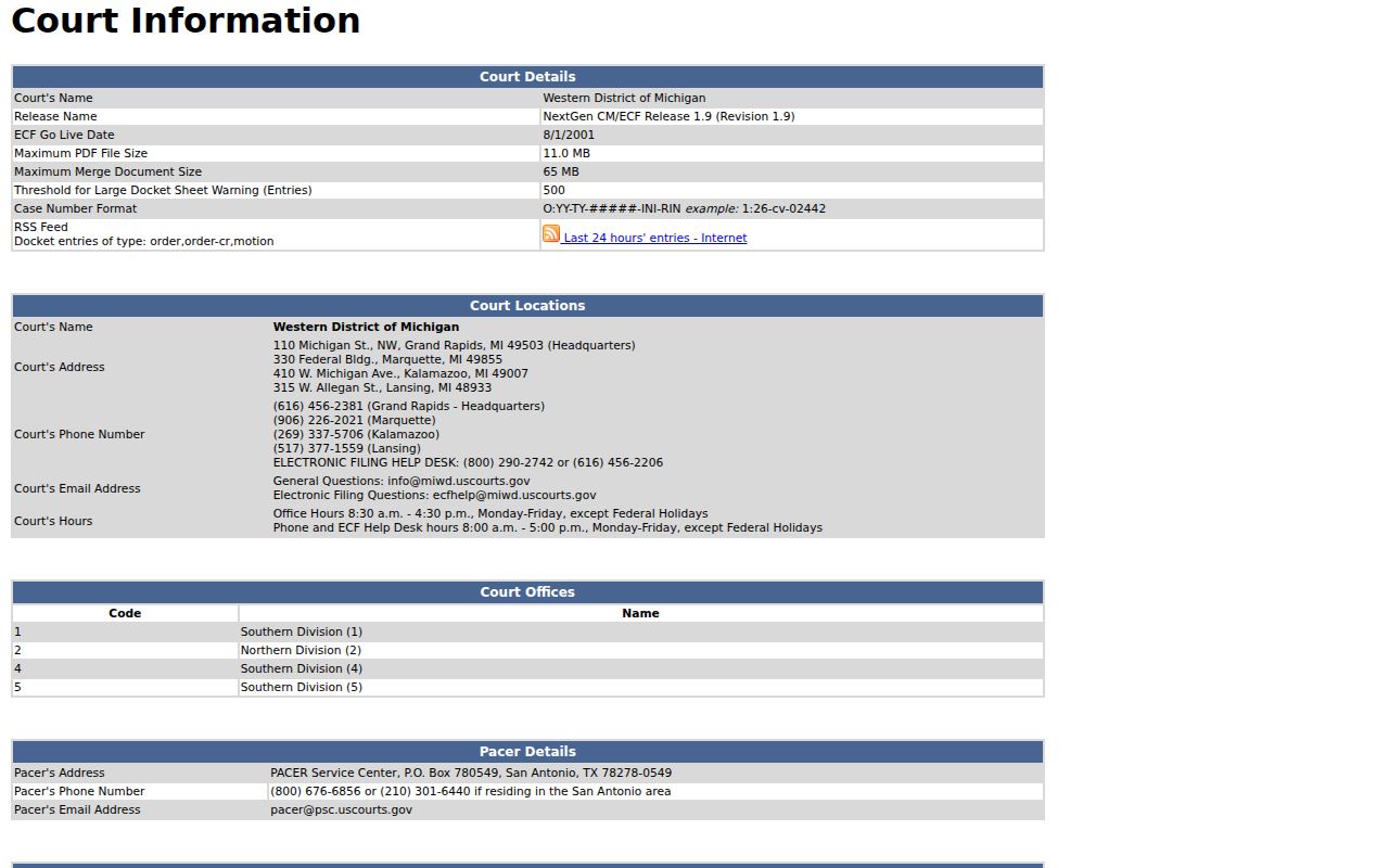 Kalamazoo County court records federal CM ECF court information page