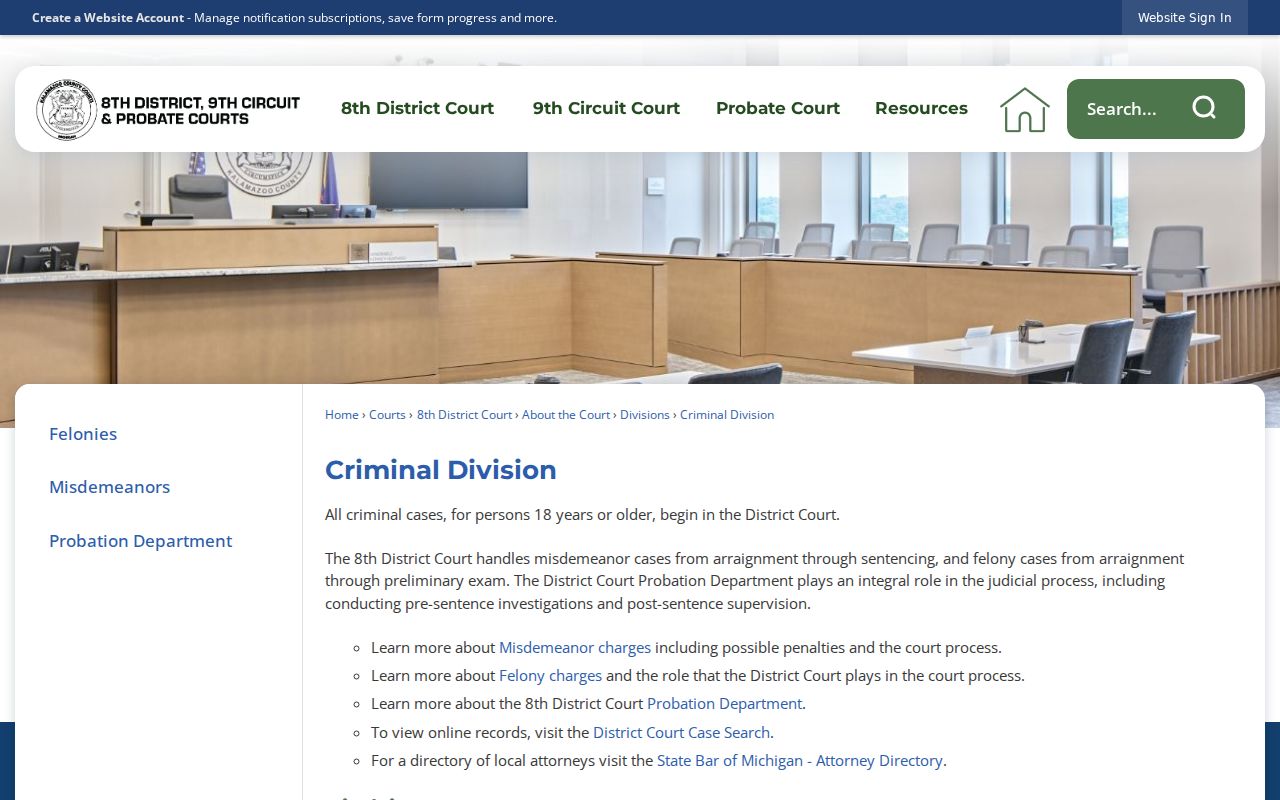 Kalamazoo County criminal docket information from the Criminal Division