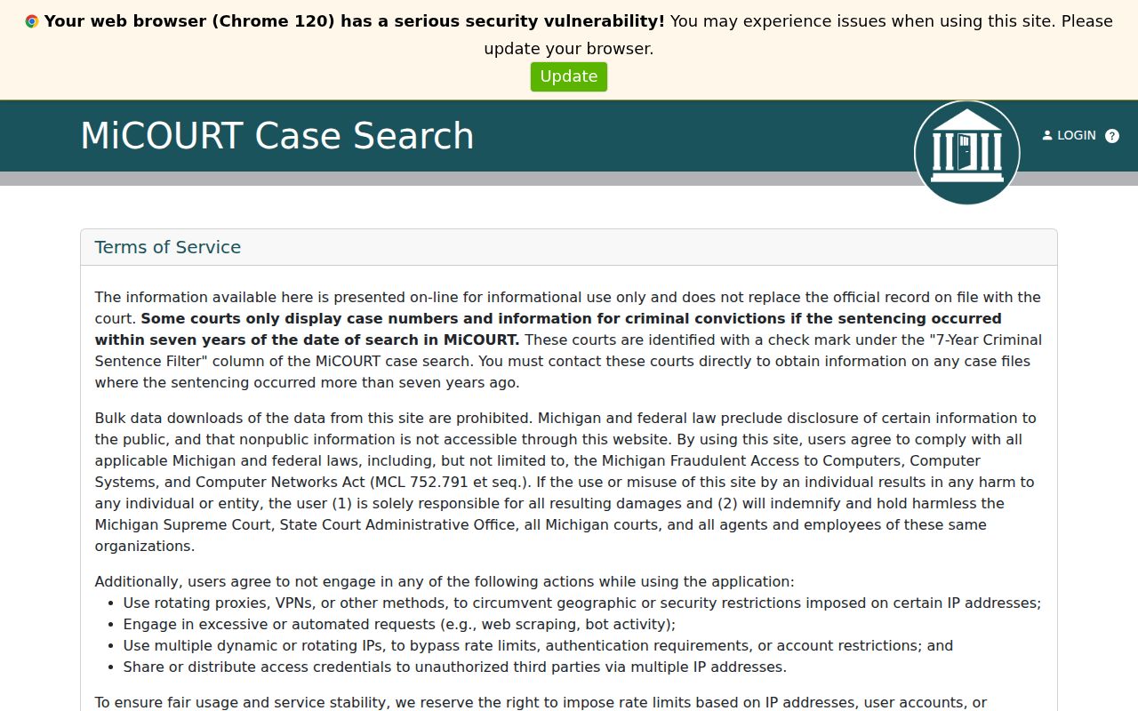 Kalamazoo County criminal docket search interface for the 9th Circuit Court