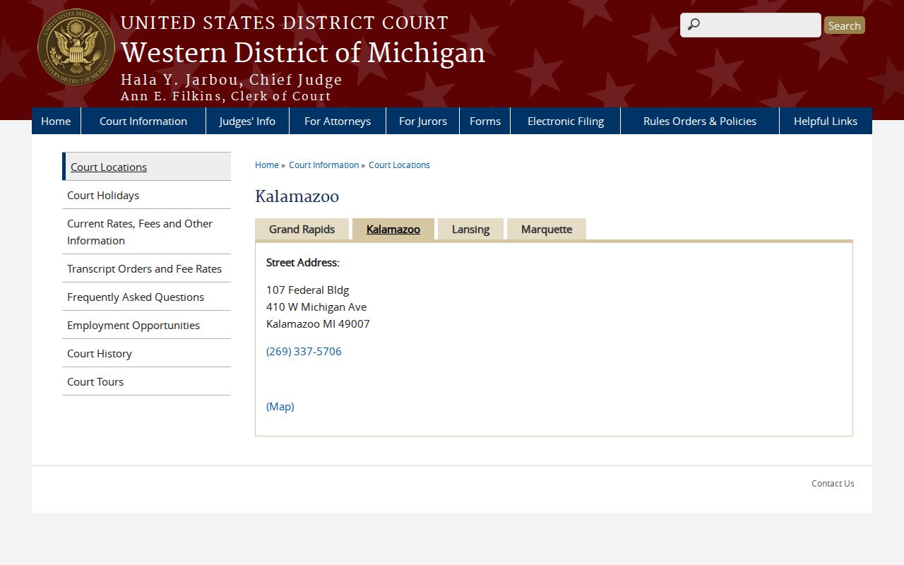 Kalamazoo County court docket federal courthouse access information