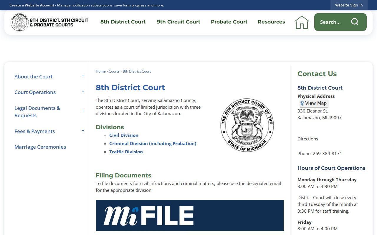 Kalamazoo court docket access at the 8th District Court