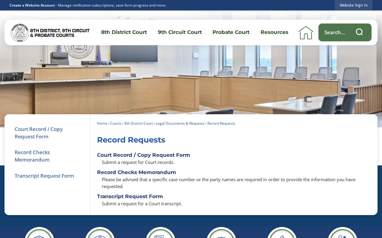 Parchment court docket record request through Kalamazoo County court records