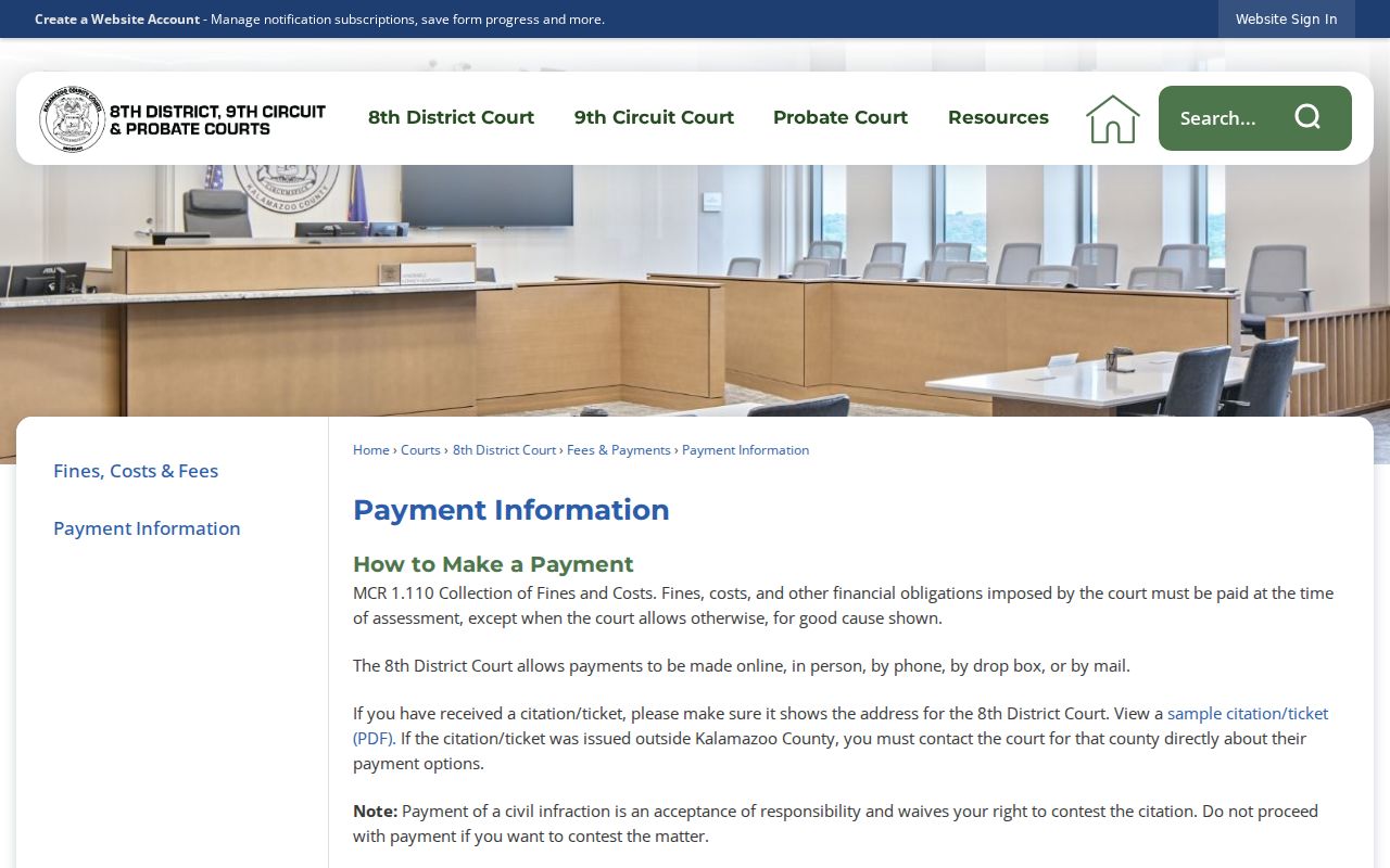 Kalamazoo County traffic court records District Court payment information
